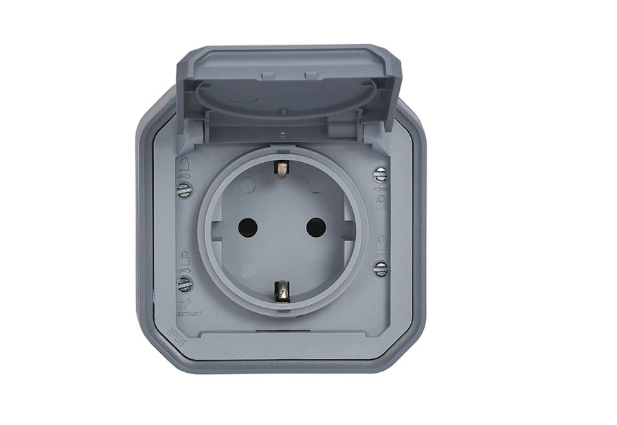 Розетка 2К+С з гвинтовими клемами накладна Legrand IP55 PLEXO Сірий (33232936)