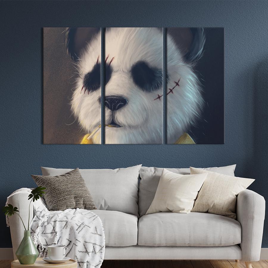 Картина на холсте триптих Брутальная панда 156x100 см (1483-31)