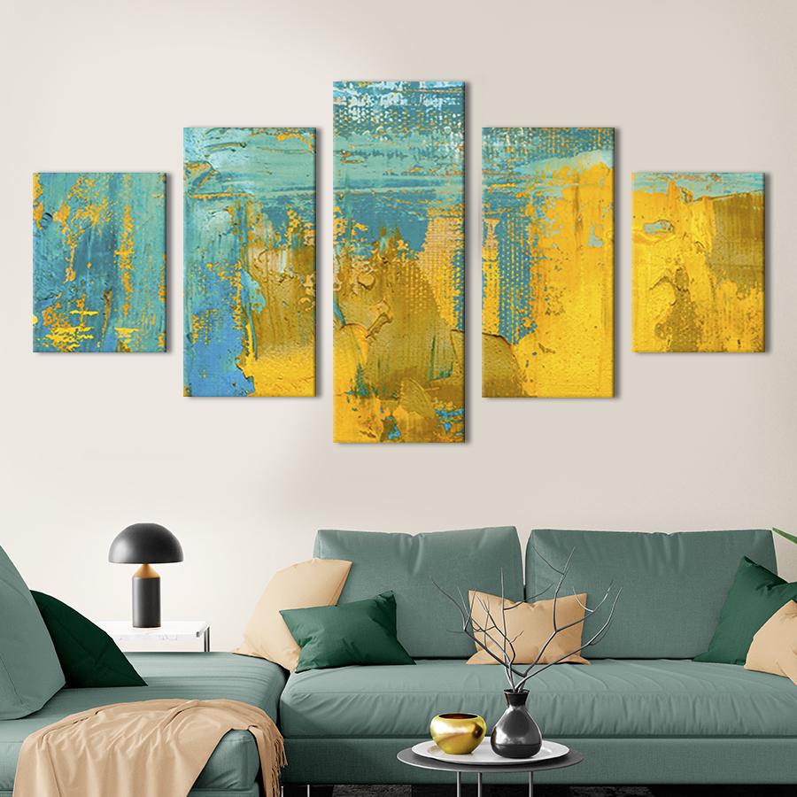 Модульная картина из 5 частей Жёлто-голубая палитра 112x54 см (15-52)