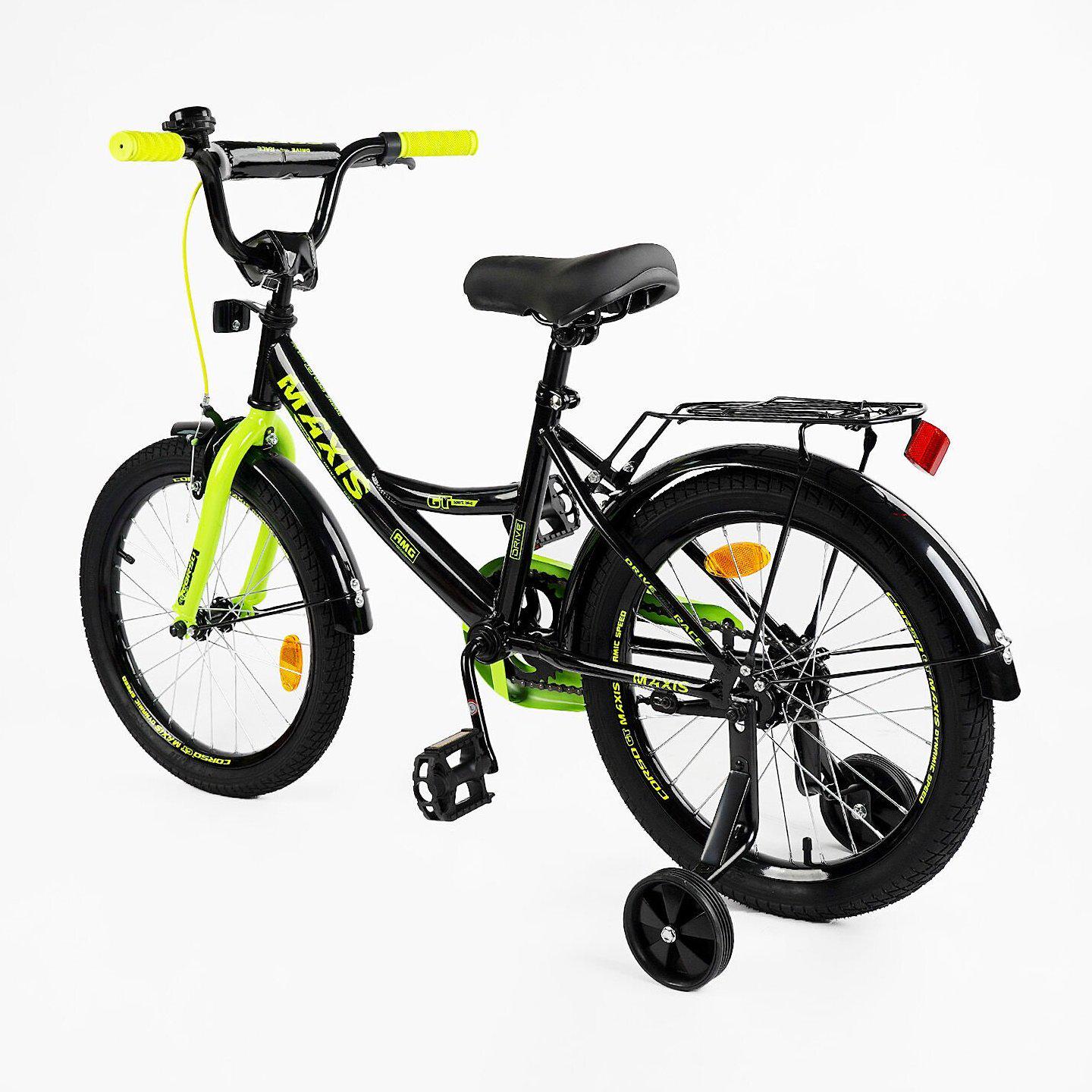 Велосипед двухколесный Corso MAXIS 18" детский с багажником Черно-салатовый - фото 3 Велосипед двухколесный Corso MAXIS 18" детский с багажником Черно-салатовый - фото 3