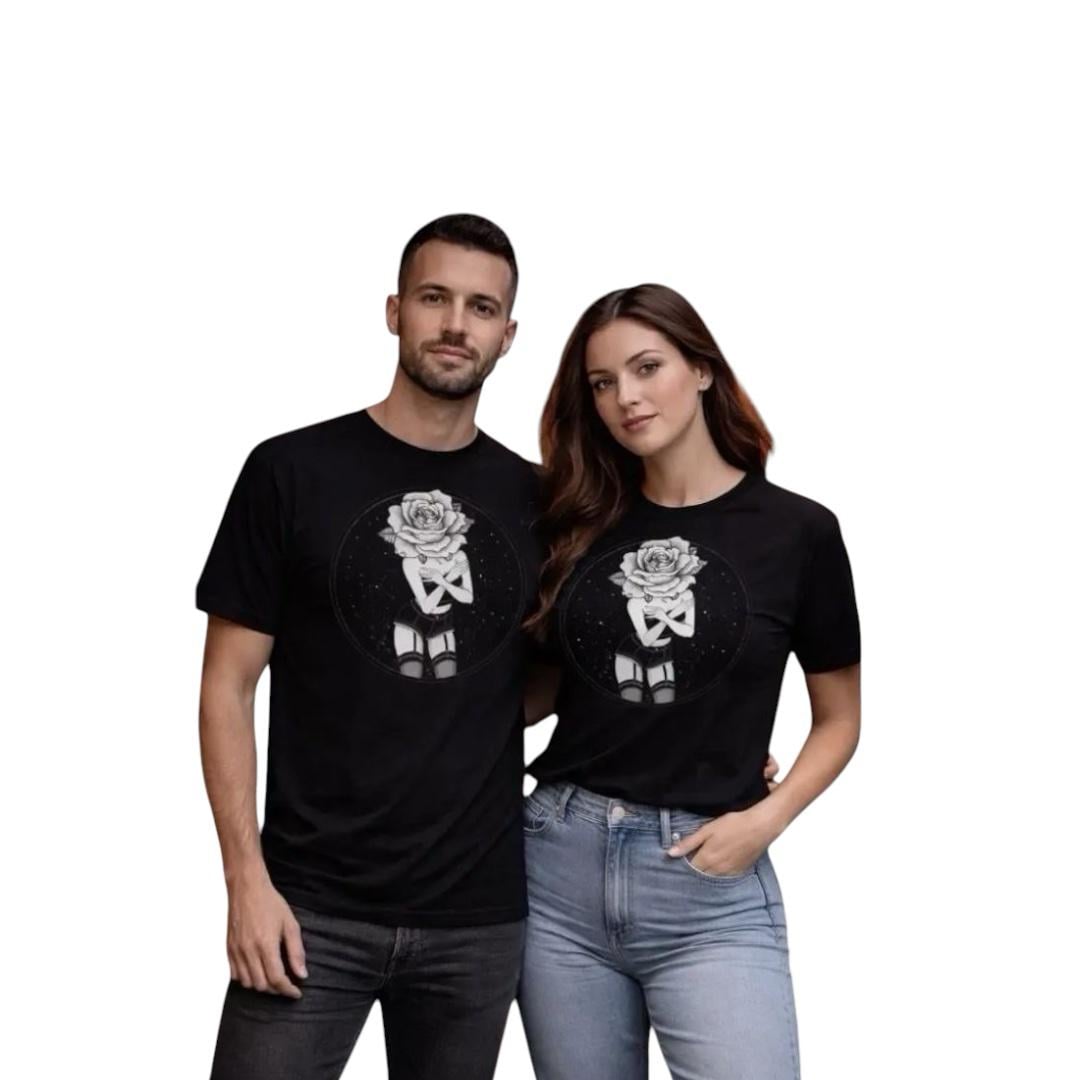 Футболка оверсайз с принтом Девушка цветок L-XL Черный (35704143)