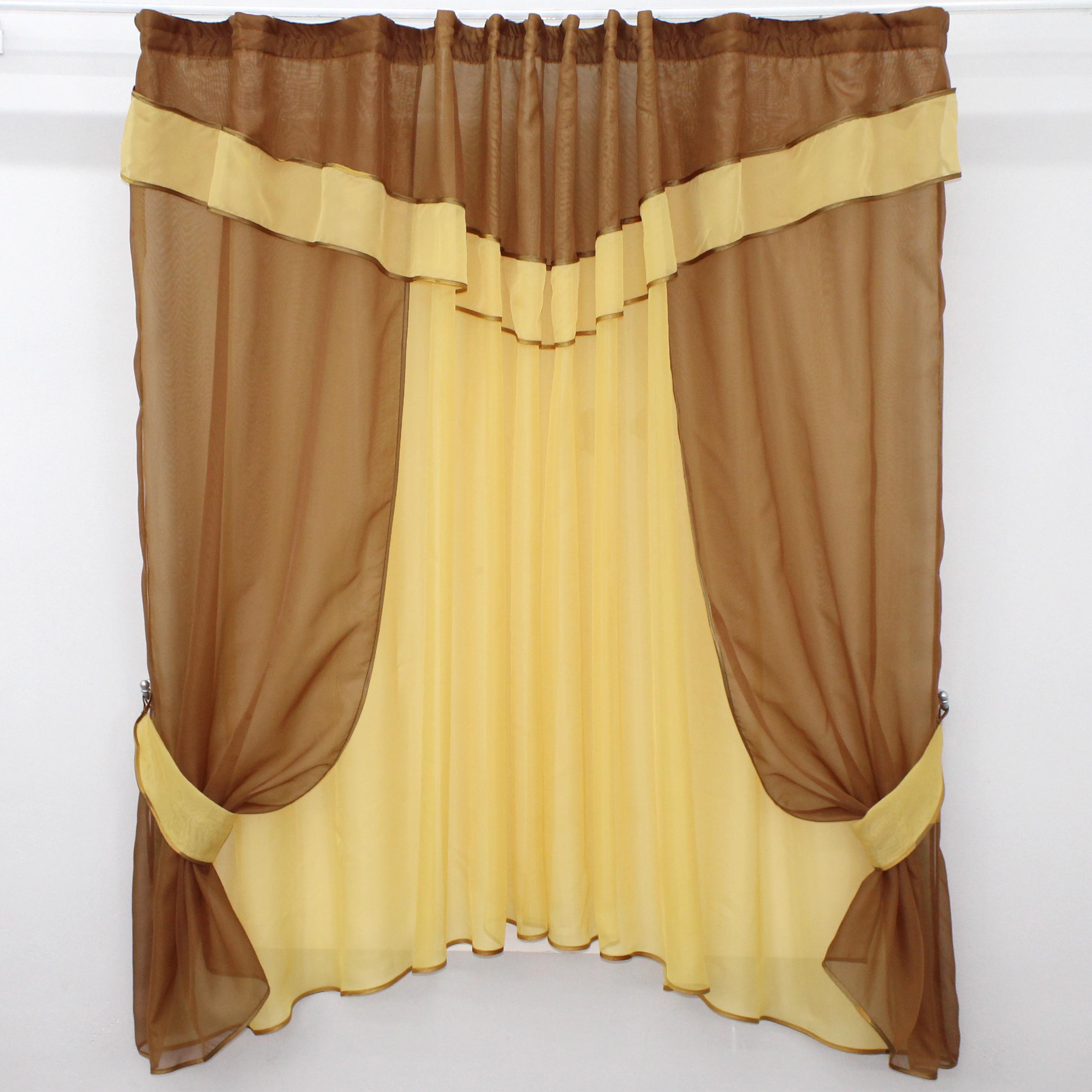 Шторки и тюль с ламбрекеном VR-Textil № 058к 280х170 см Коричневый/Золотой (52-0322)