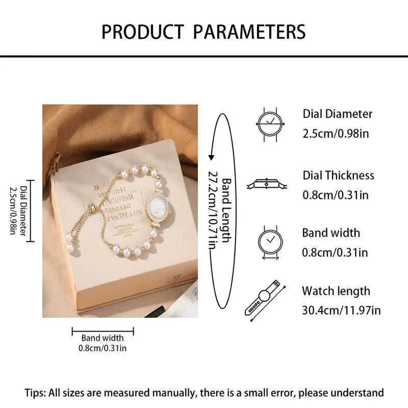 Наручний кварцовий годинник з регульованим браслетом із перлин та стразами Золотистий (2689612586) - фото 10 Наручний кварцовий годинник з регульованим браслетом із перлин та стразами Золотистий (2689612586) - фото 10