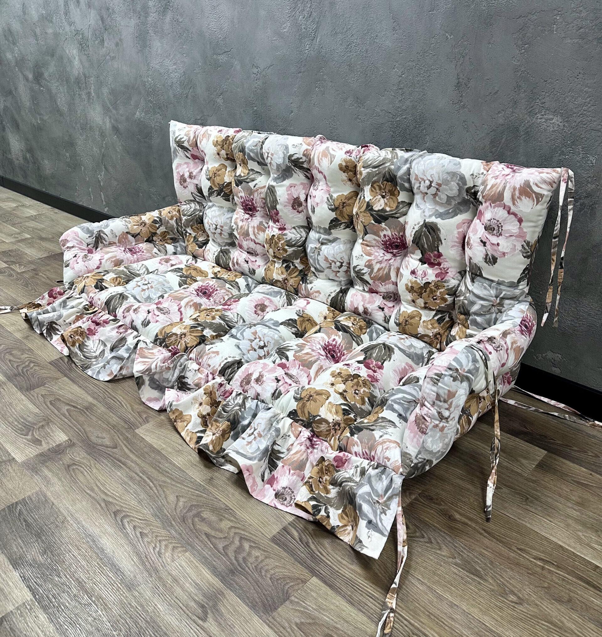 Подушка Сomfort Home Bouquet з бортами та рюшею на піддони/гойдалки/каркаси/садові меблі 150х50х50х20 см