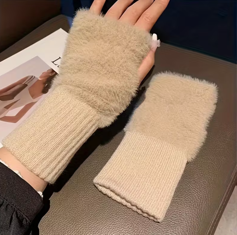 Перчатки-митинки женские меховые без пальцев (1304/2)