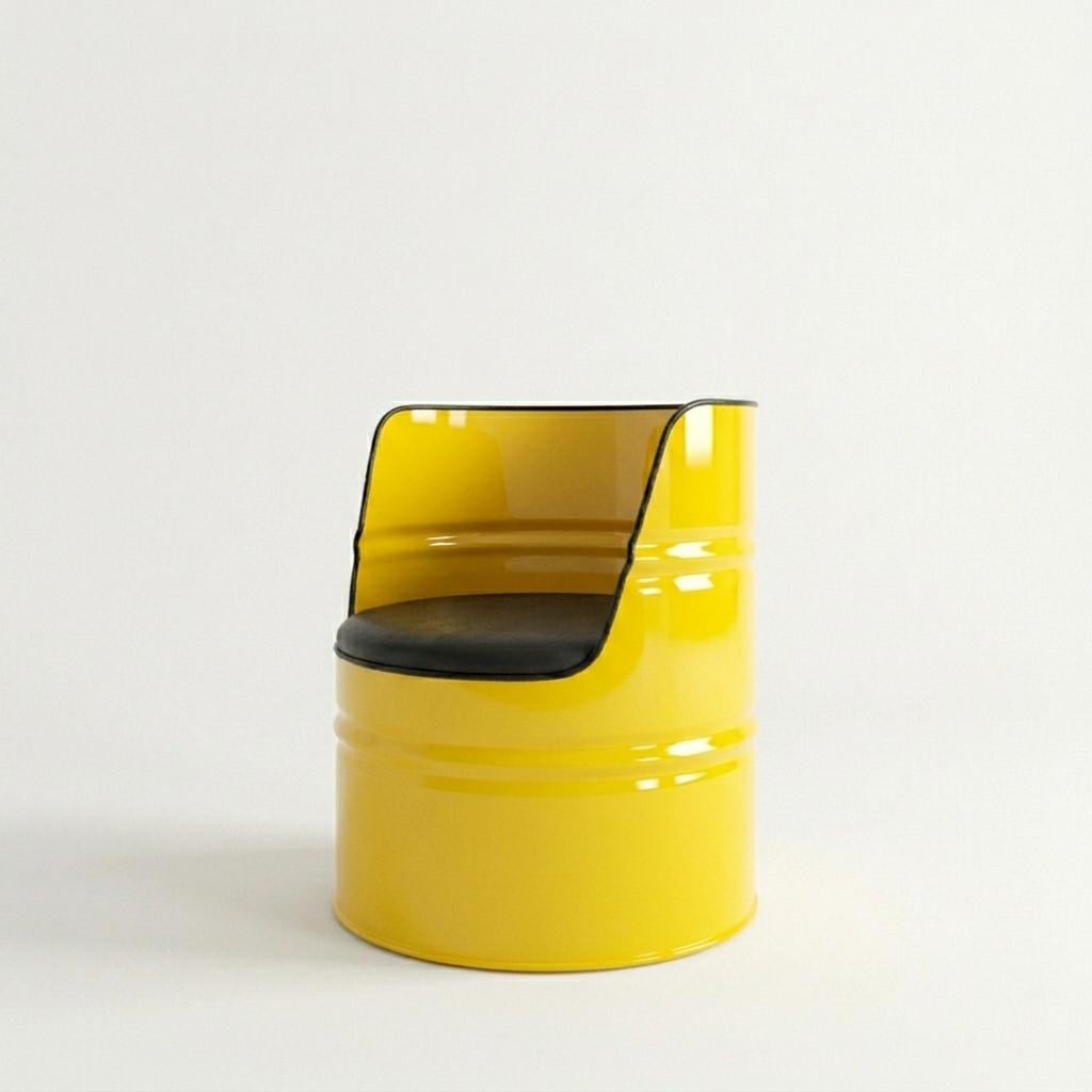 Крісло з металевої бочки OILDRUM DESIGN Loft Industrial з м'яким сидінням з екошкіри Жовтий (33357441)