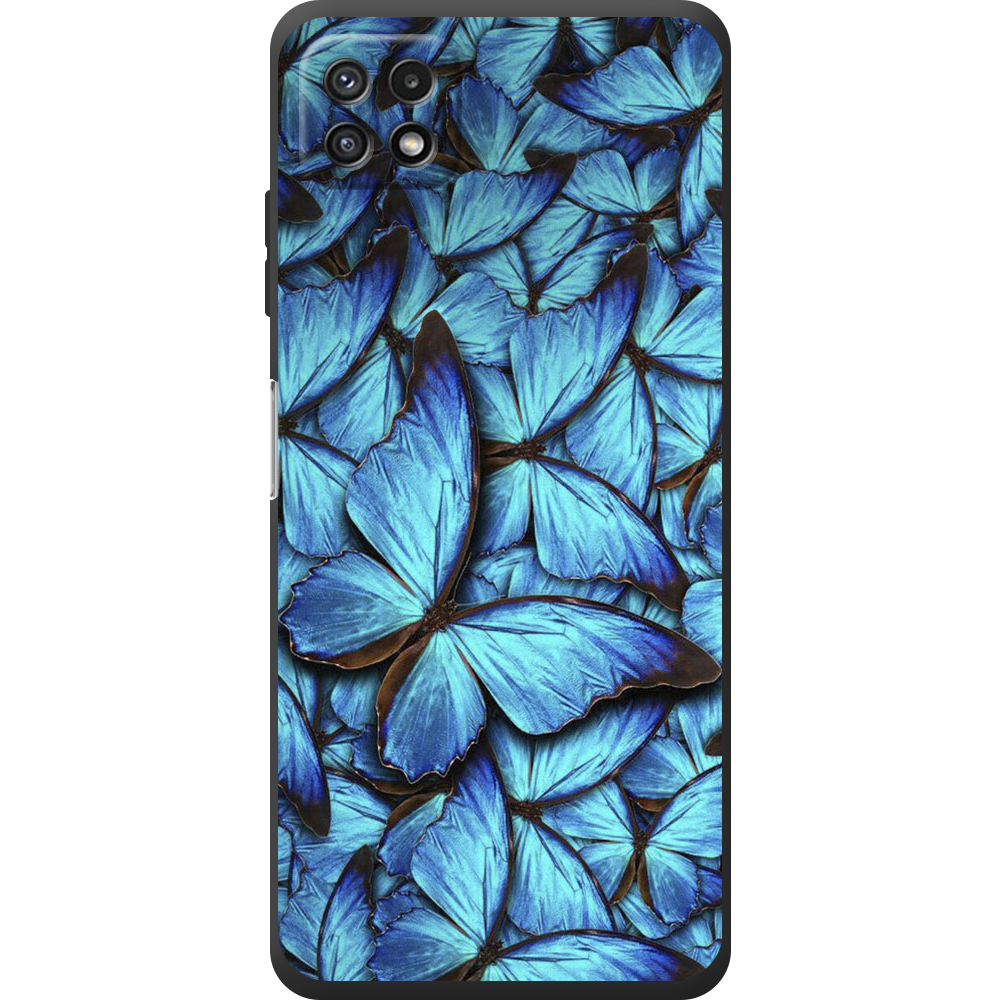 Чехол BoxFace Samsung Galaxy A22 5G (A226) лазурные бабочки Черный силикон (44332-up1550-44335)