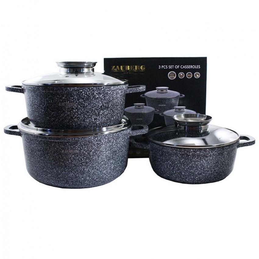 Набір каструль Zauberg алюмінієві з мармуровим покриттям зі скляними кришками 2,3/3,2/4,5 л (2671050472) - фото 5 Набір каструль Zauberg алюмінієві з мармуровим покриттям зі скляними кришками 2,3/3,2/4,5 л (2671050472) - фото 5