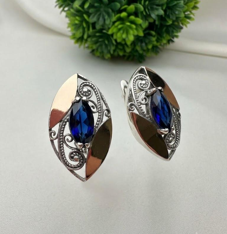 Серьги Джейн серебро 925 с золотыми напайками 375 (2974249939)