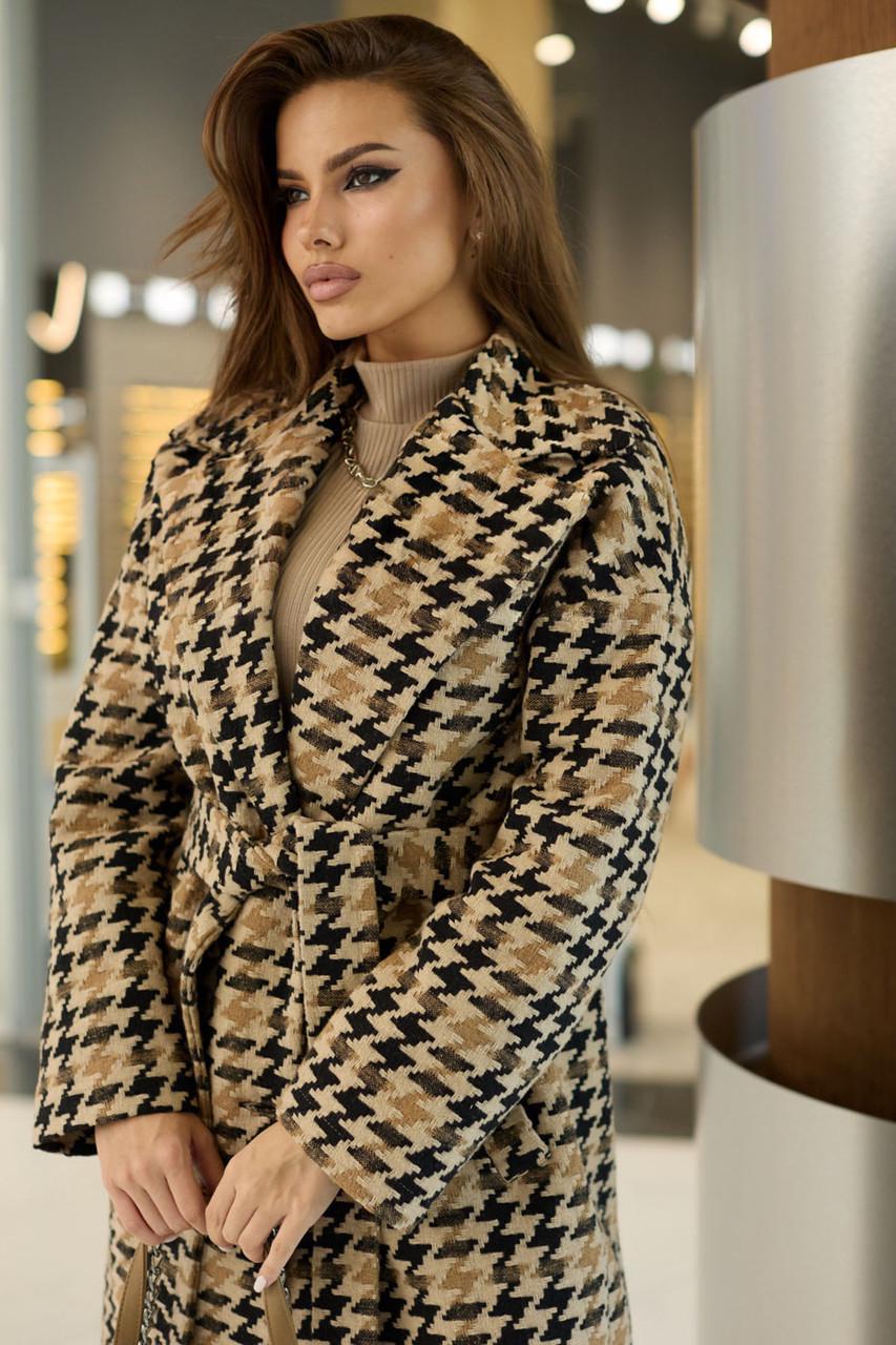 Пальто женское в принт гусиная лапка L-XL Коричневый с черным (2738319506) - фото 3 Пальто женское в принт гусиная лапка L-XL Коричневый с черным (2738319506) - фото 3