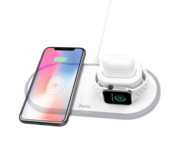 Беспроводное зарядное устройство Hoco CW21 для смартфонов с технологией Qi/Apple Watch/AirPods QC 3,0 3в1 White