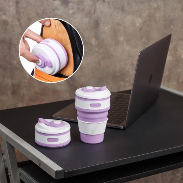 Чашка складана Collapsible 5332 силіконова з герметичною кришкою для кави та напоїв 350 мл Фіолетовий (32) - фото 5 Чашка складана Collapsible 5332 силіконова з герметичною кришкою для кави та напоїв 350 мл Фіолетовий (32) - фото 5