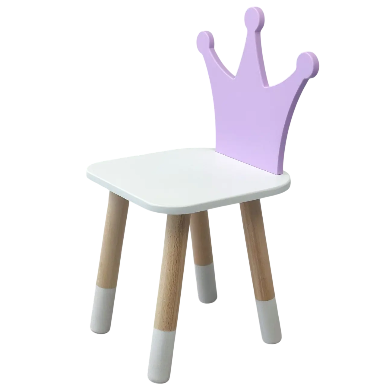 Стул детский деревянный со спинкой в ​​форме короны 26х26х24 см. Бело-фиолетовый (150-7-62146)