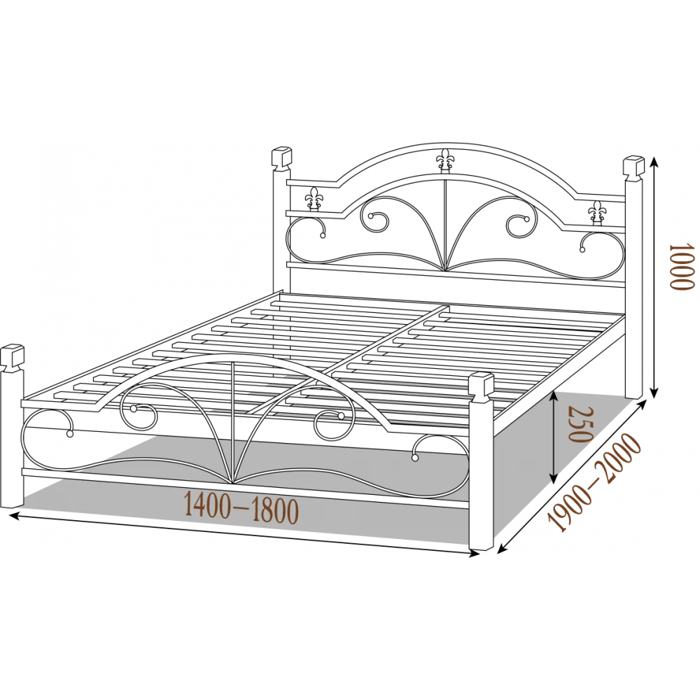 Ліжко металеве Діана на дерев'яних ногах 180х190 см Бежевий - фото 2