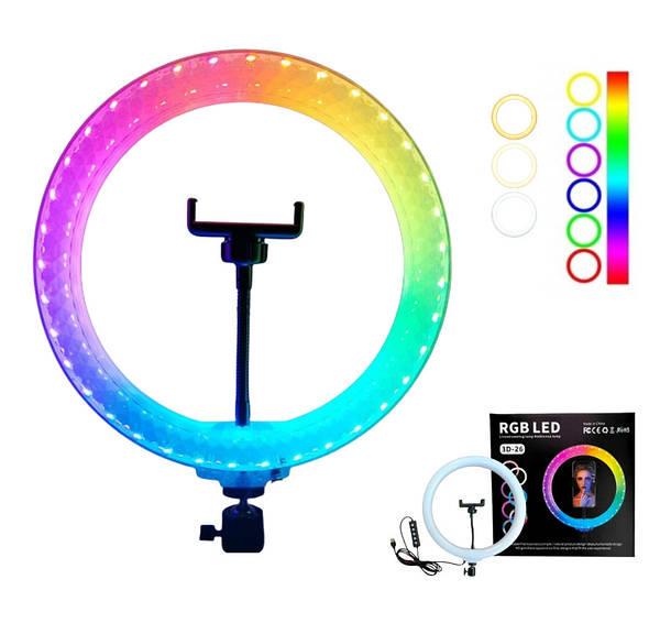Кільцева лампа RGB Diamond Crystal 3D-26 см кольорова на 15 Вт зі штативом та тримачем на USB - фото 2