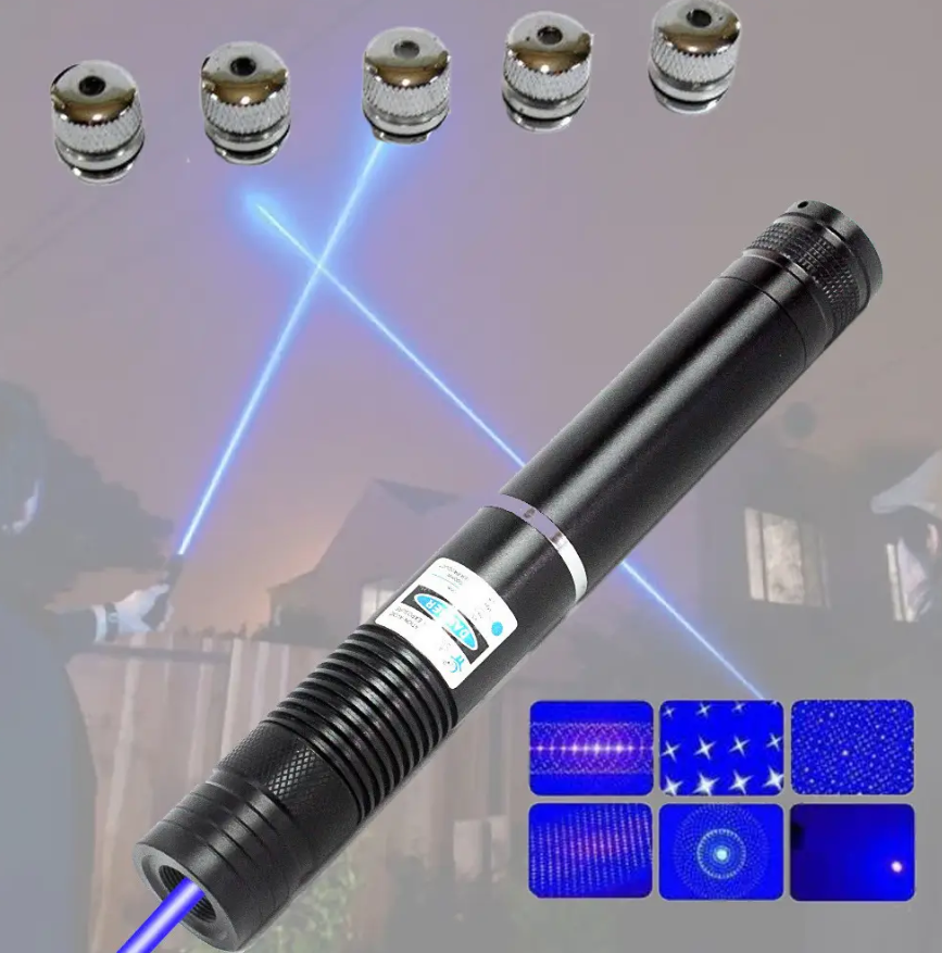 Лазерна указка UKC синій промінь до 50 км акумулятори 2х16340/5 насадок/металевий корпус 10000 мВт Чорний (22981457) - фото 8 Лазерна указка UKC синій промінь до 50 км акумулятори 2х16340/5 насадок/металевий корпус 10000 мВт Чорний (22981457) - фото 8