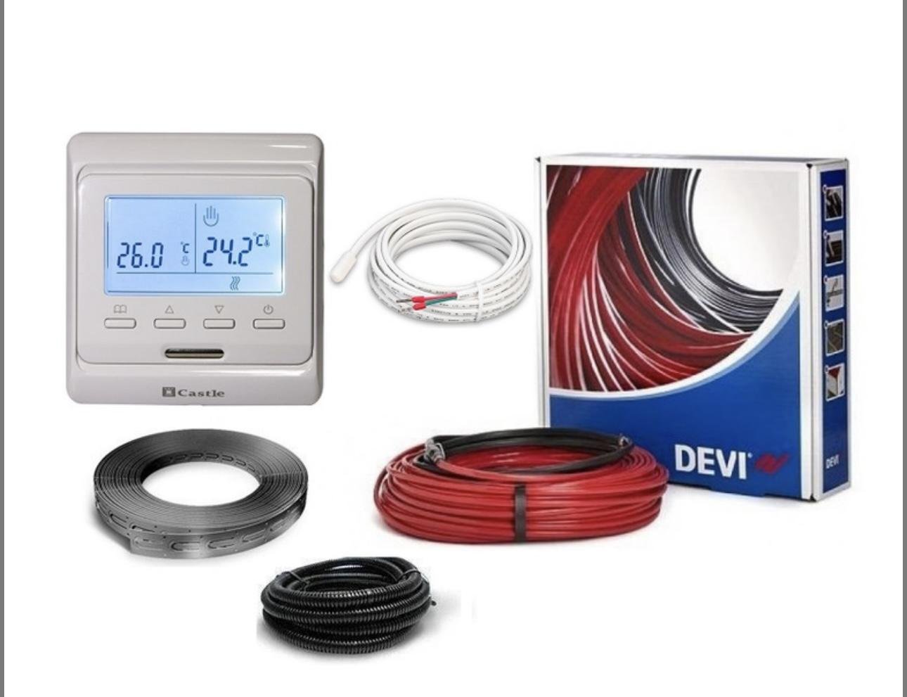 Нагрівальний кабель двожильний DEVI Flex 18T з програмованим терморегулятором 54 м 1005 Вт (73747)