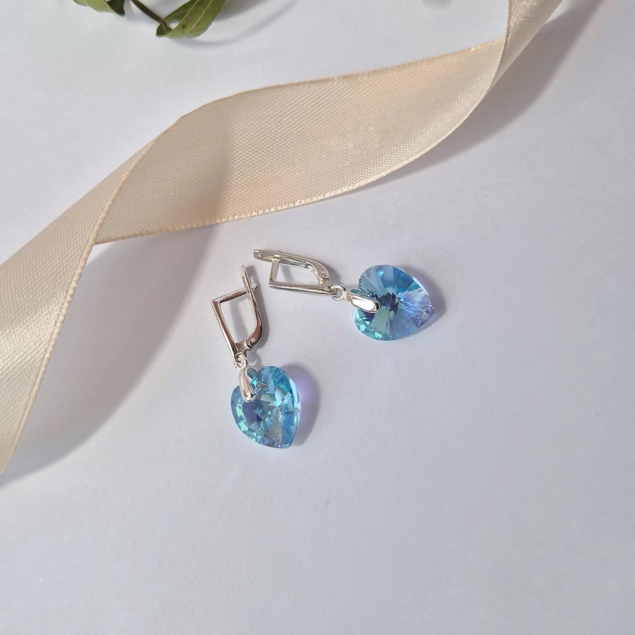 Серьги с подвеской Сердце камень Сваровски серебро 925 пробы 4,90 г (56228-14)