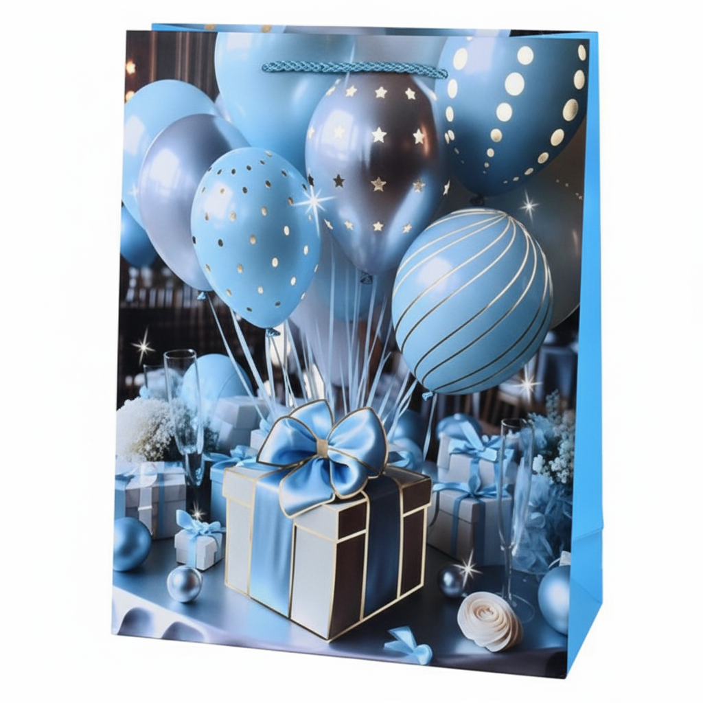 Пакет для подарунків із ручками Stenson Ballons 18х23х10 см Блакитний (R33214-S)