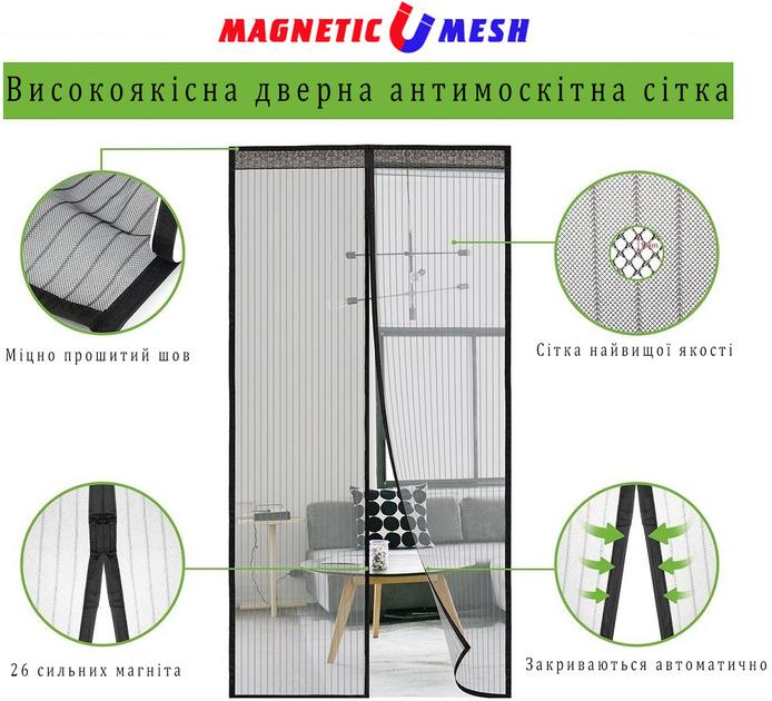 Москитная сетка на дверь Magnetic Mesh 100х210 см на магнитах Черный (18546517) - фото 3