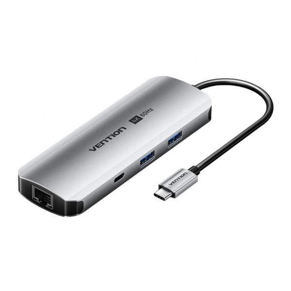 USB-хаб Vention 9 в 1 USB-C-HDMI/USB-C/2хUSB3.0/RJ-45/SD/TF/TRRS 3.5mm/PD (TQMHB)
