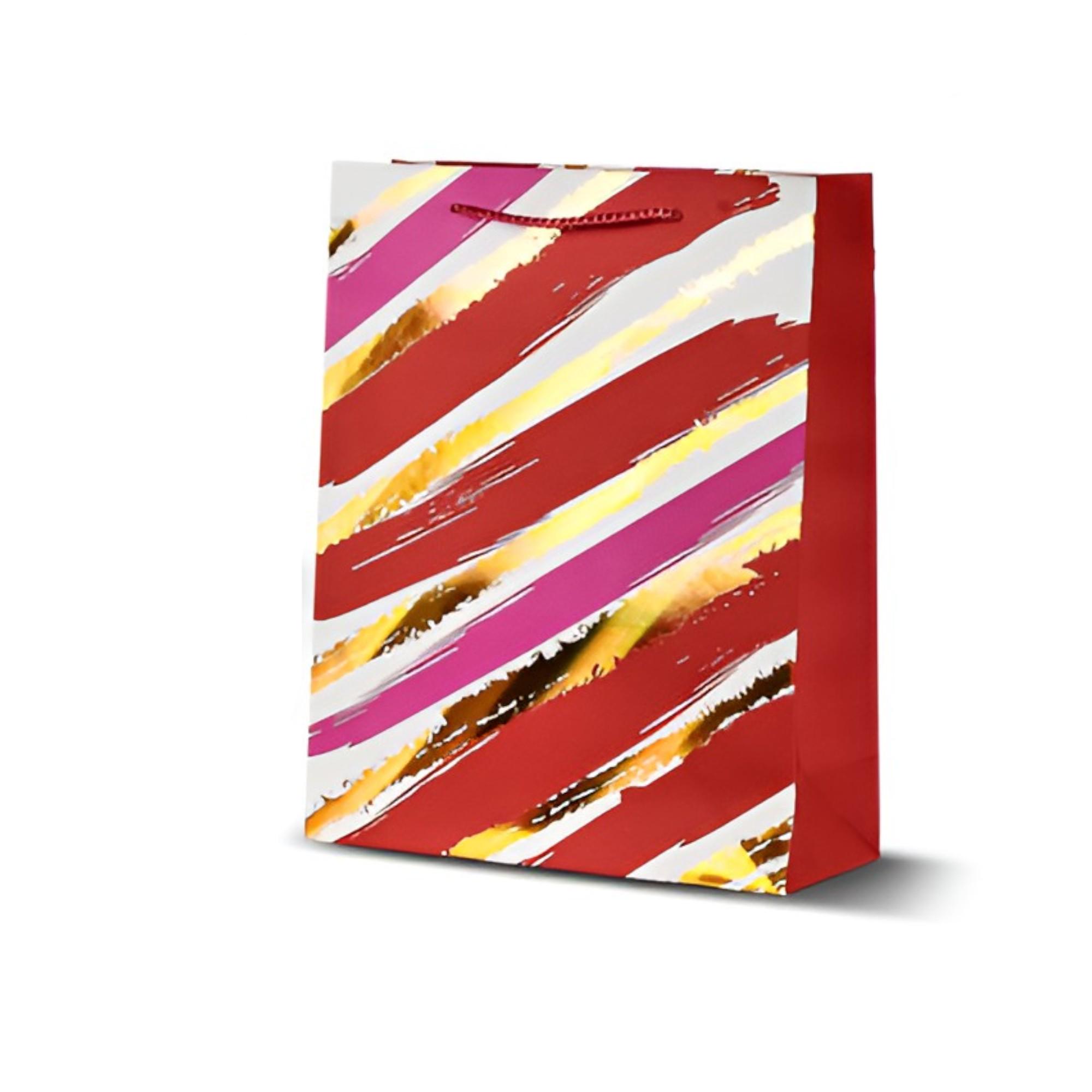 Подарочный пакет Stenson Stripes с ручками принт в полоску 26х32х10 см Красный (R33066-M)