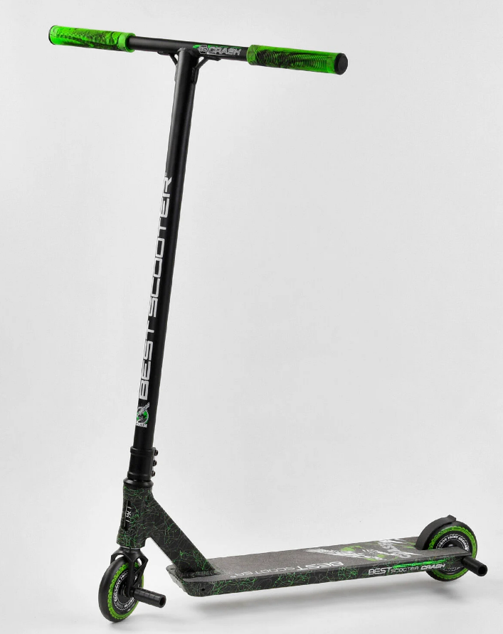 Самокат трюковый Best Scooter Crash HIC-система пеги алюминиевый диск и дека Black/Green (102313)