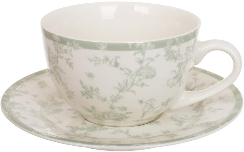 Сервиз чайный фарфоровый Floral Green 6 чашек с блюдцами 250 мл