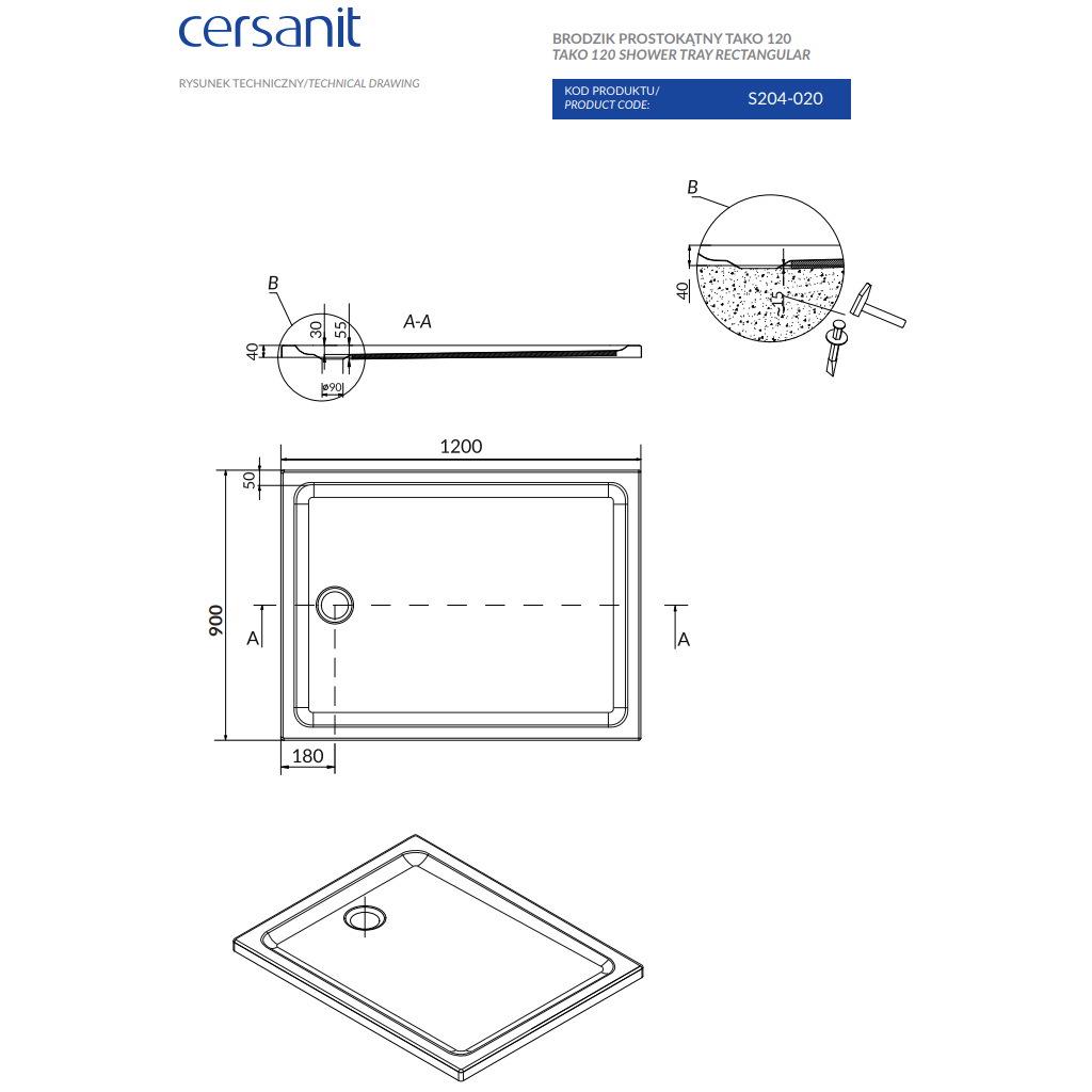 Піддон для душу Cersanit Тако S204-020 акрил 120x90x4 см (174624) - фото 4 Піддон для душу Cersanit Тако S204-020 акрил 120x90x4 см (174624) - фото 4