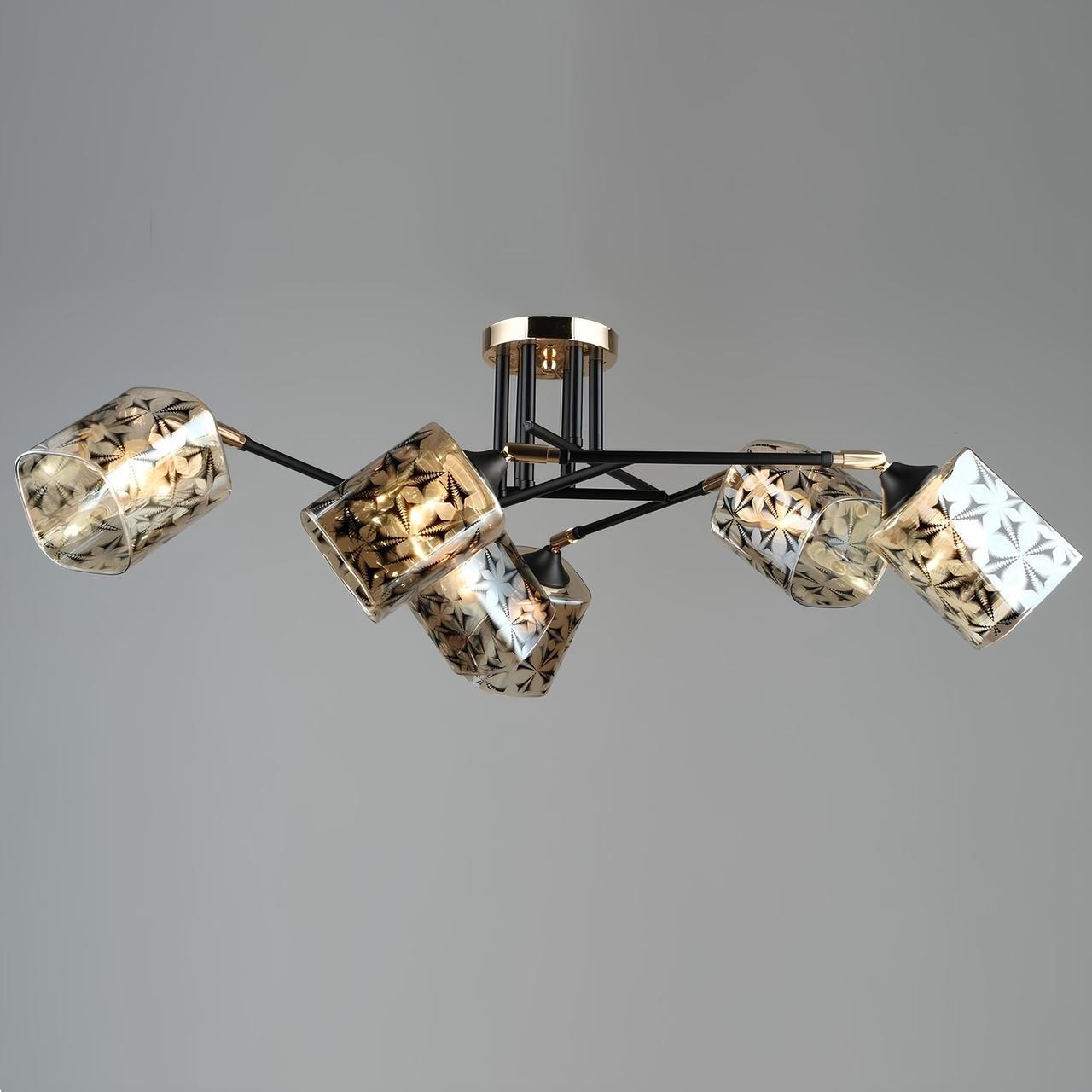 Люстра Sirius на шесть поворотных плафонов под лампу Е27 Черный/Золотой (B A4084/6 BK+FGD)