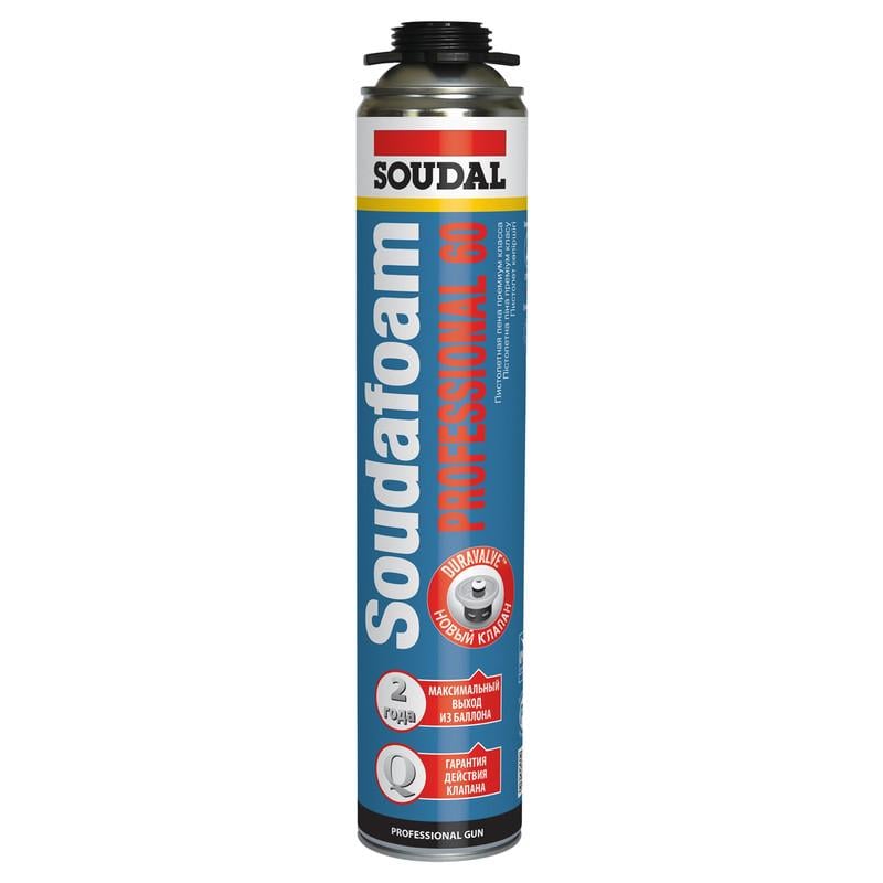 Піна монтажна Soudal Soudafoam Gun P60 пістолетна 750 мл Світло-жовтий (000010000000750GK0)