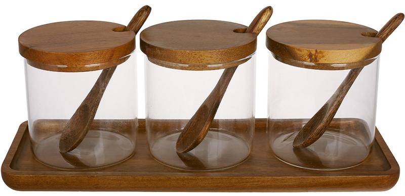 Набор банок Рок на деревянной подставке 3 шт. 300 мл
