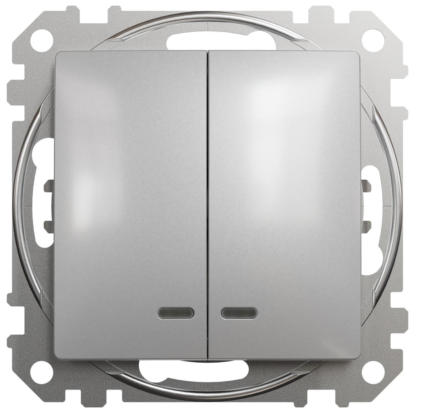 Выключатель двухклавишный Schneider Electric Sedna Design с синей подсветкой Алюминий (00000023769)