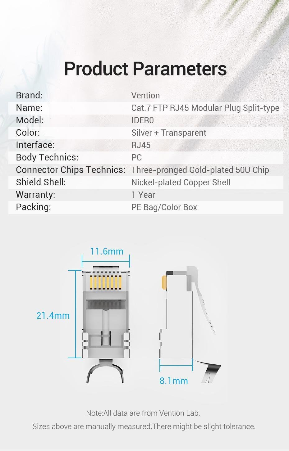 Інтернет-з'єднувачі Vention Cat.7 FTP 10 Гбіт/с 600 МГц 8P8C роз'єм RJ45 LAN RJ 45 Ethernet 10 шт. Сріблястий (IDER0-10) - фото 10 Інтернет-з'єднувачі Vention Cat.7 FTP 10 Гбіт/с 600 МГц 8P8C роз'єм RJ45 LAN RJ 45 Ethernet 10 шт. Сріблястий (IDER0-10) - фото 10