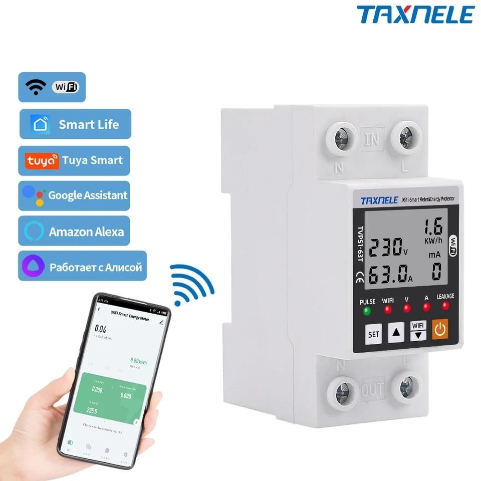 Счетчик электроэнергии TAXNELE Smart Switch TUYA WIFI автоматический выключатель реле напряжения 63A (166) - фото 2