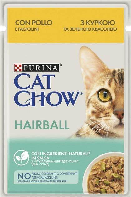 Влажный корм для взрослых кошек Purina Cat Chow Hairball с курицей и зеленой фасолью 85 г