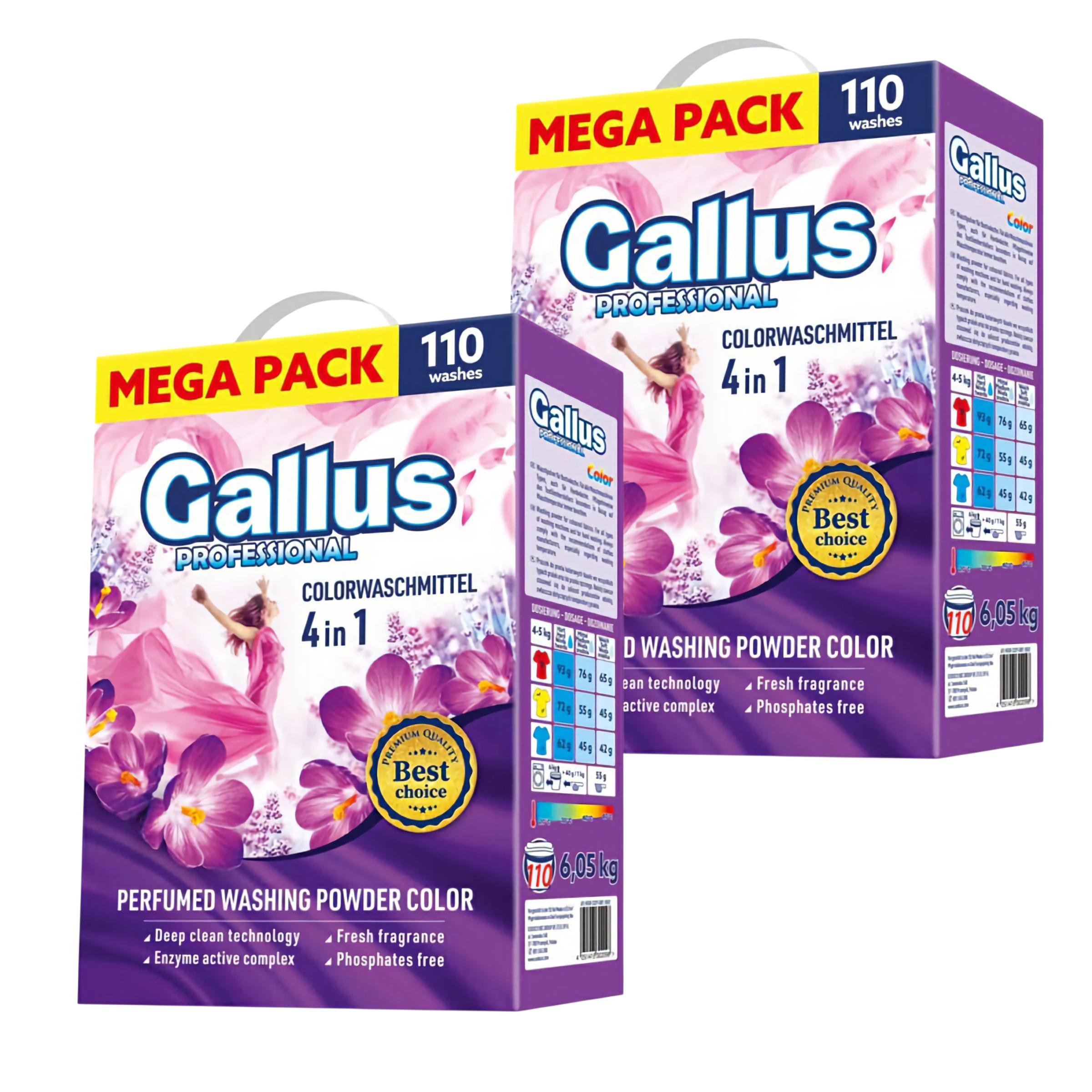 Набор парфюмированого стирального порошка Gallus Professional 4в1 Color 6,05 кг 110 циклов стирки 2 шт. (302098-2)