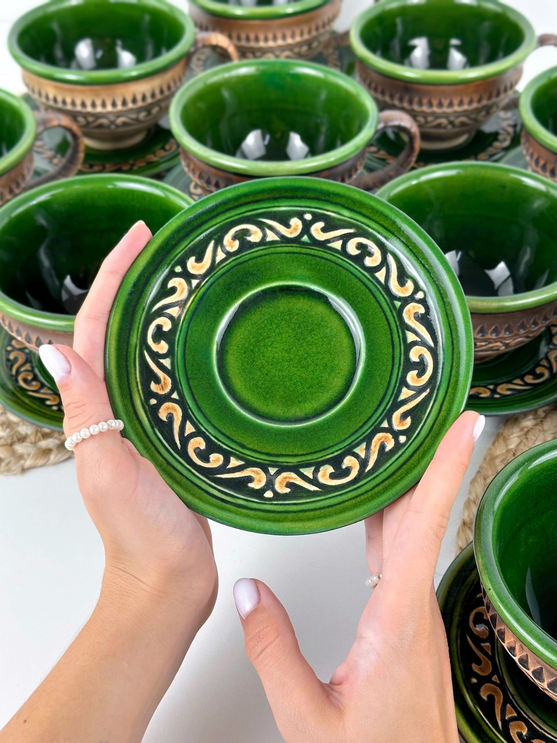 Набір глиняних чашок та блюдець Гражда 12 шт. Коричневий (17019-26) - фото 12 Набір глиняних чашок та блюдець Гражда 12 шт. Коричневий (17019-26) - фото 12