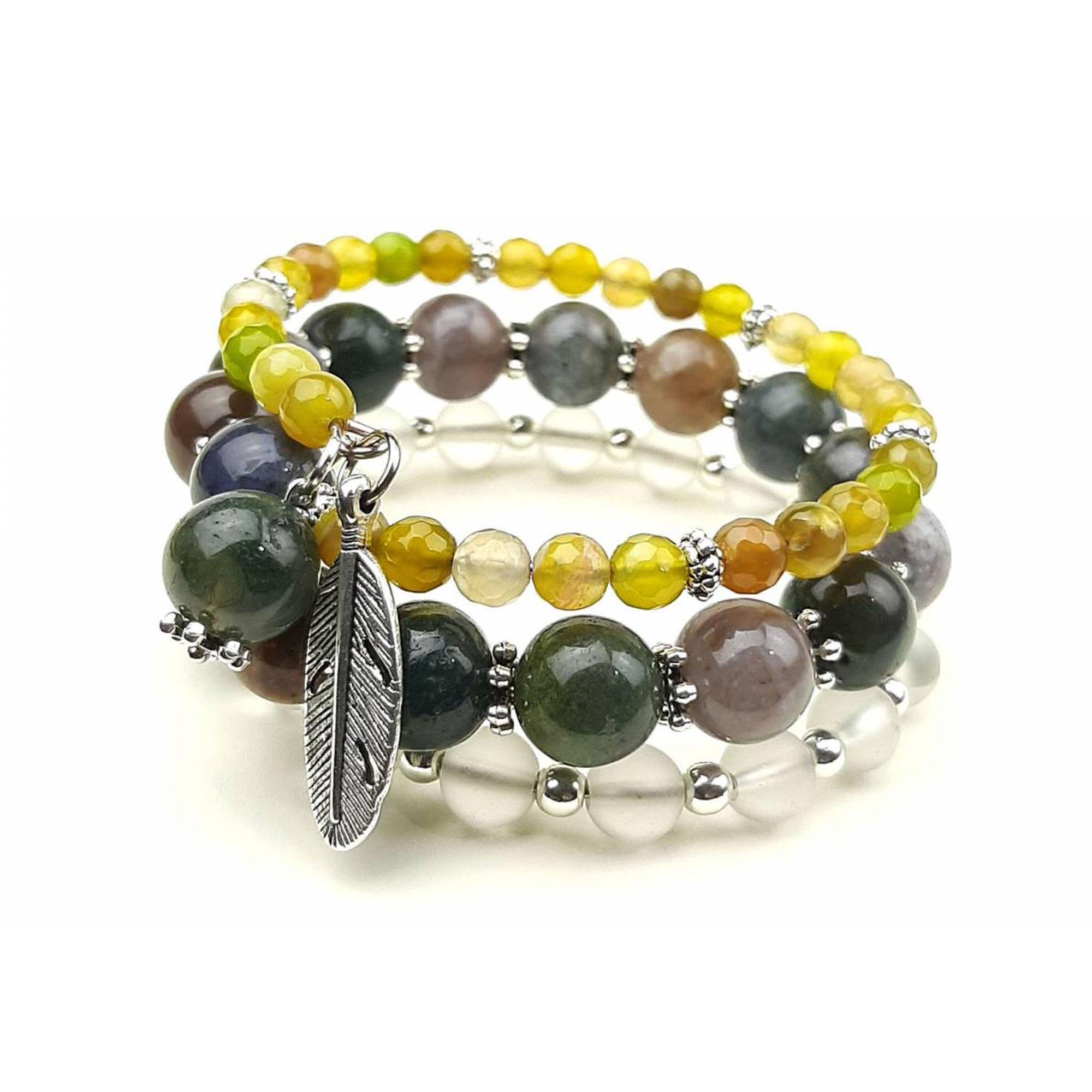 Браслет DARSANA Покахонтас из натуральных камней агат/яшма моховая/горный хрусталь (DRSU091)