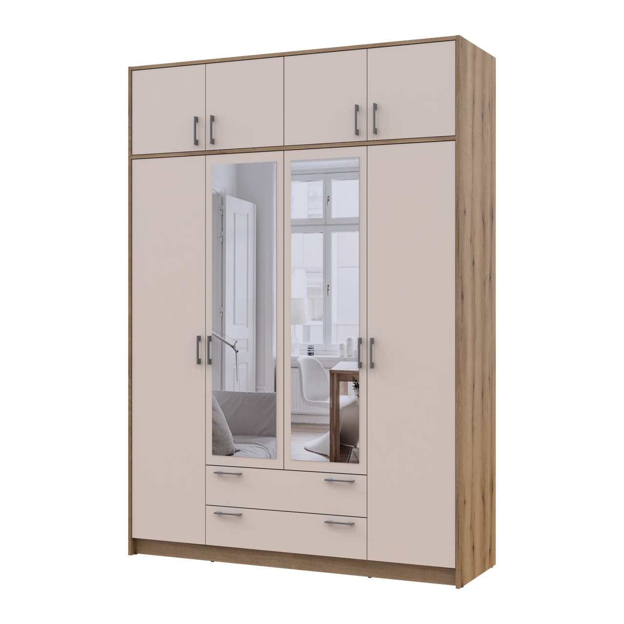 Шкаф для одежды распашный Doros Ронди с антресолью и зеркалом 4ДСП 160х52х236 см Дуб Артизан/Кашемир (80737831)