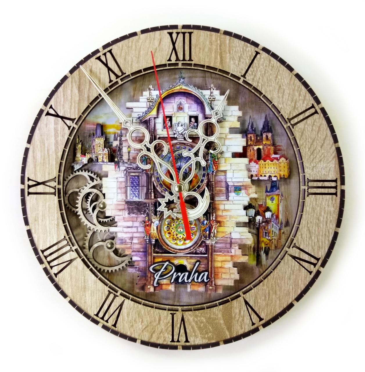 Часы настенные Прага круглые деревянные 3D-лазерная резка 25 см (1169431353)