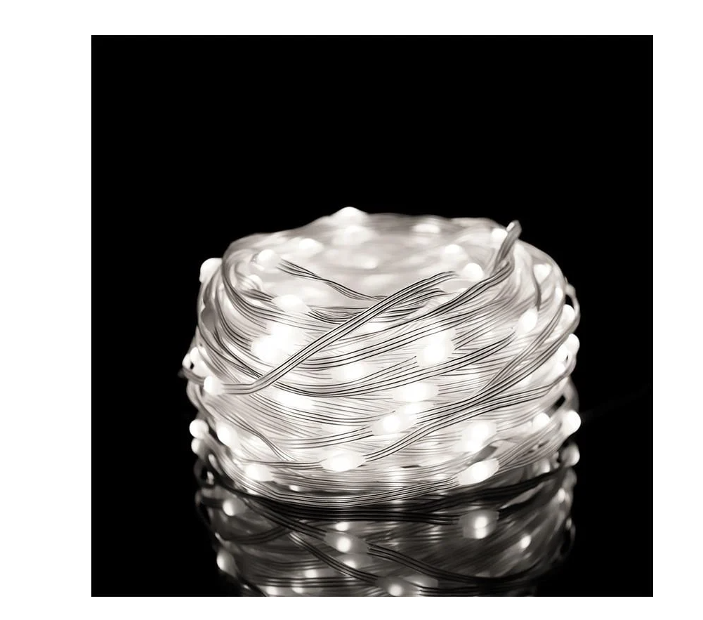 Гірлянда вулична Великі краплі роси 20 м 200 LED з мідним дротом у силіконовому покритті IP44/живлення від розетки USB та холодним білим світлом