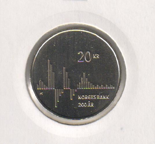 Коллекционная монета Норвегия 20 крон 2016 200 лет Центральному банку UNC (KM#492)