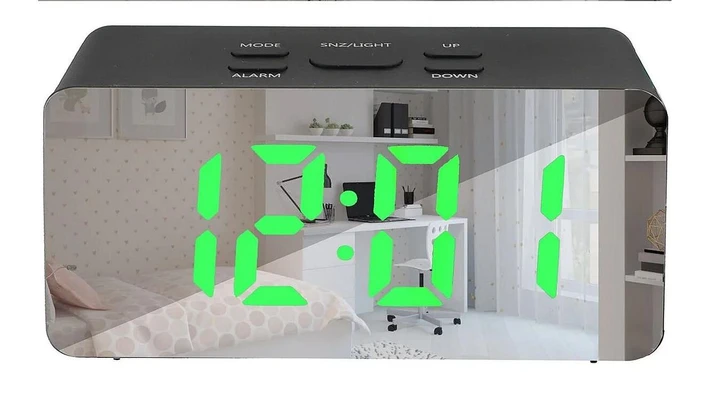 Часы настольные зеркальные VKSTAR DS-3658L с LED-дисплеем/будильником и термометром (9076)