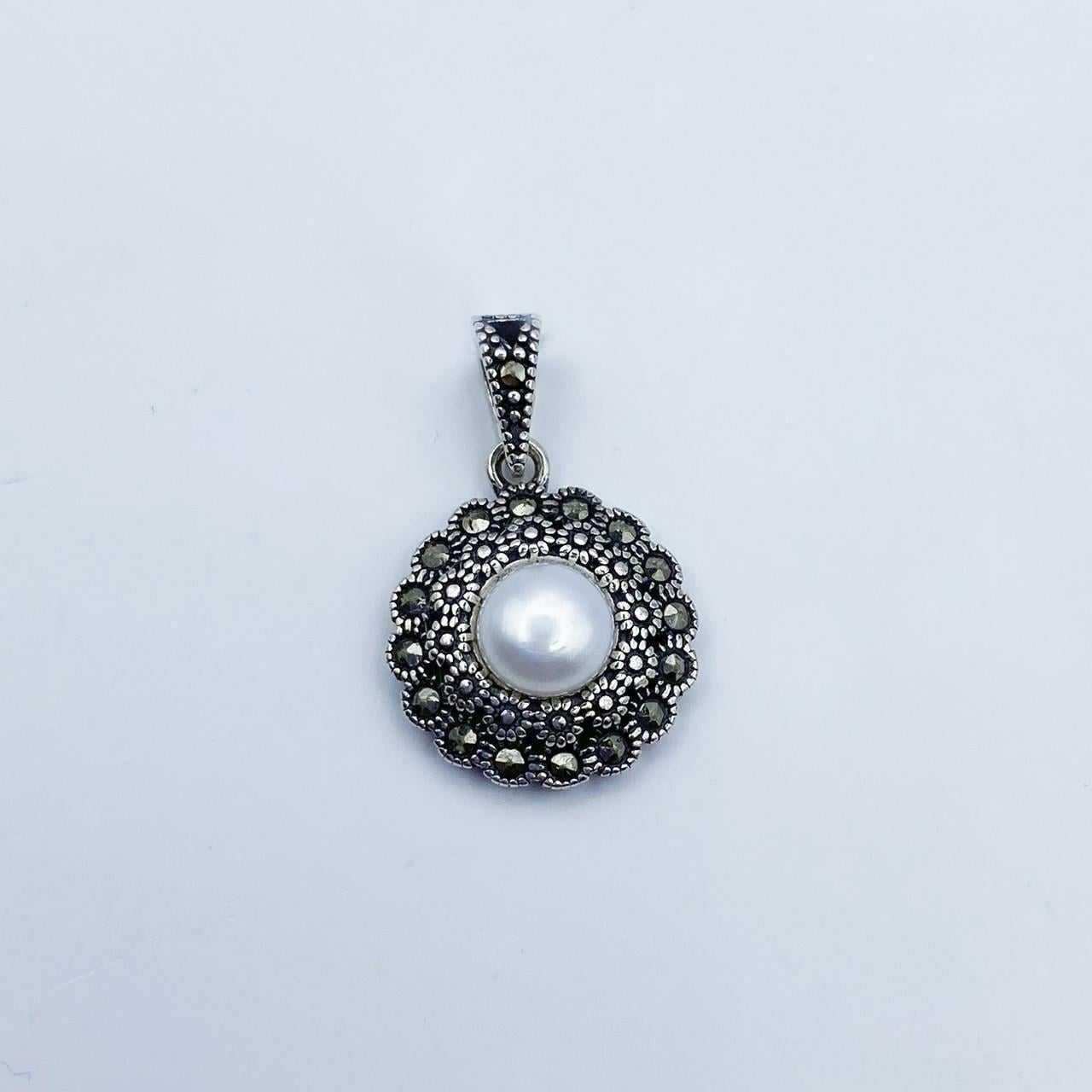 Серебряный кулон с жемчугом и марказитом 2,27 г (2243784608)