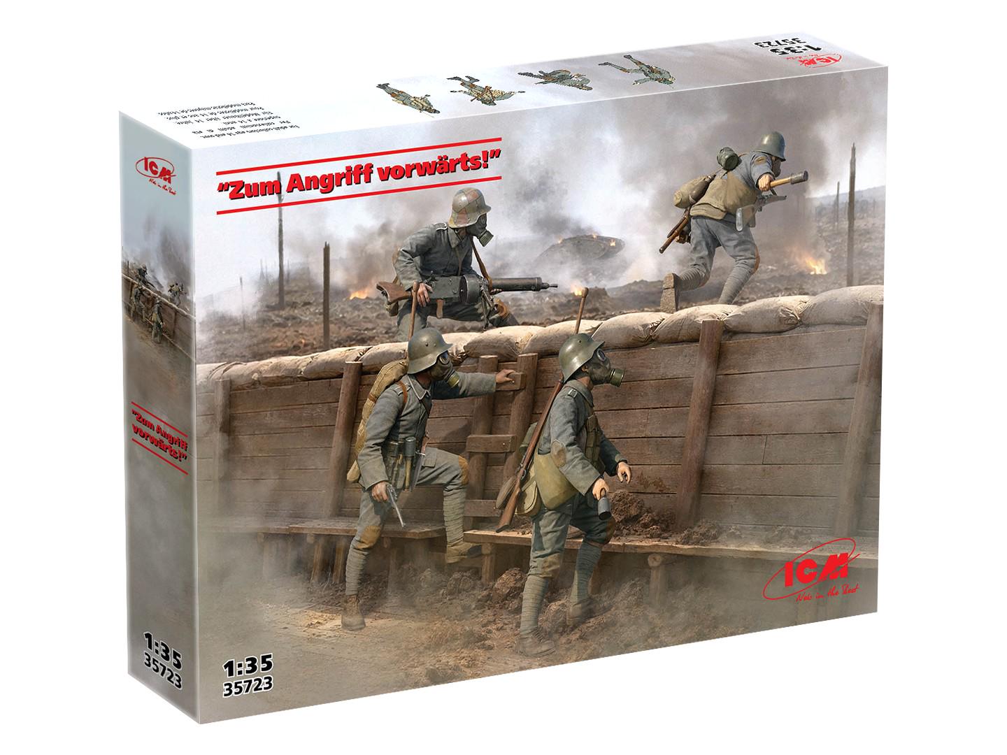 Сборная модель фигур ICM Zum Angriff vorwärts! 4 фигуры немецких солдат 1 СВ 1:35 (35723)