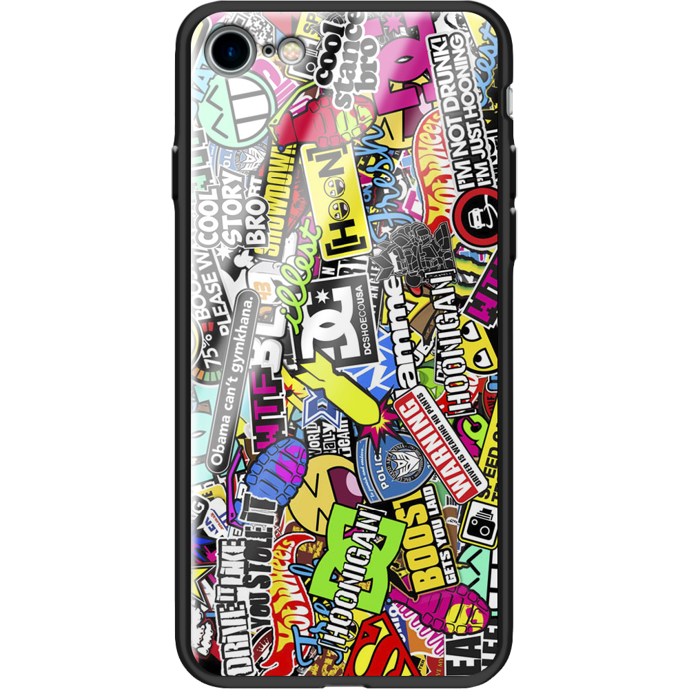 Чехол BoxFace Apple iPhone 7/8 SE  2020 Multicolored Inscriptions Черный силикон со стеклом (26205-up880-37543)