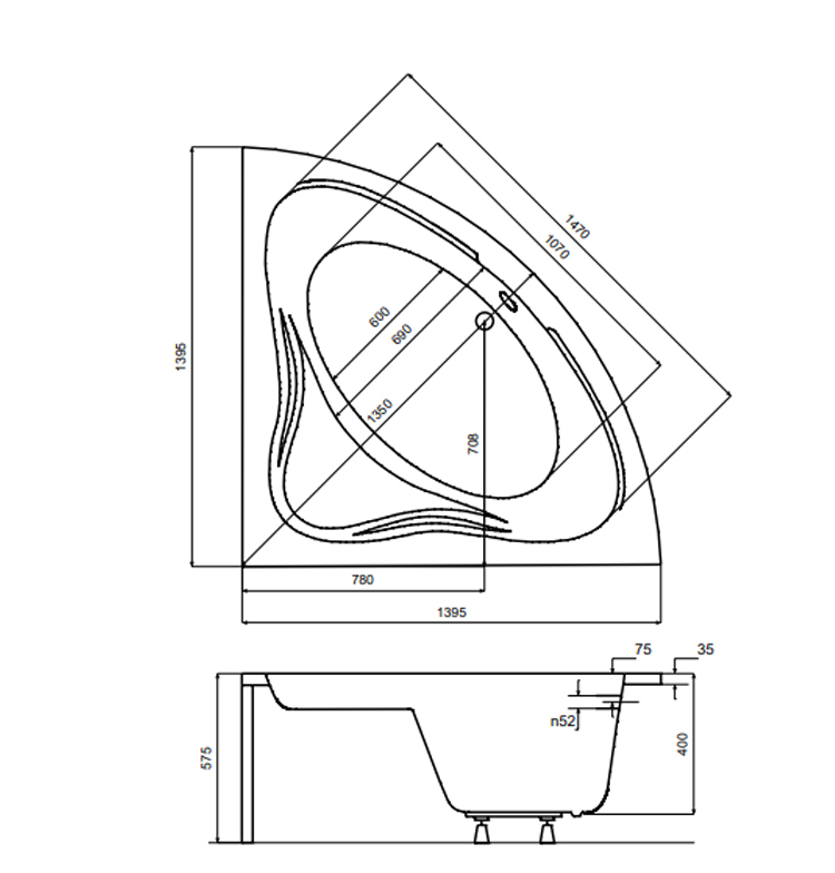 Ванна акрилова кутова Besco MIA 140х140 см (1145140497) - фото 3 Ванна акрилова кутова Besco MIA 140х140 см (1145140497) - фото 3