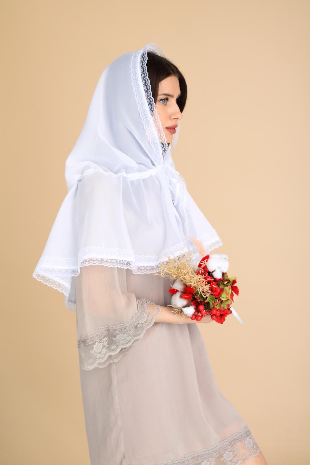 Палантин для храму на голову Білий (п023) Палантин для храму на голову Білий (п023)