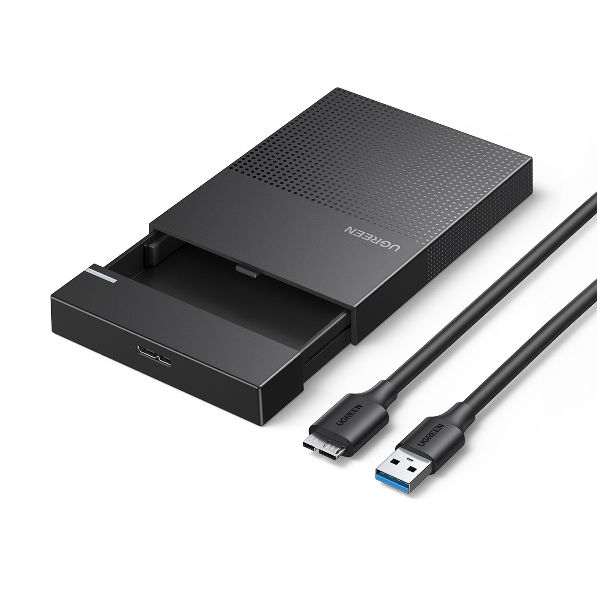 Корпус UGREEN для SSD/HDD 2,5"/5 Гбіт/с USB 3.0 до SATA III з кабелем USB-Micro-USB Type-B Micro-B Чорний (30725)